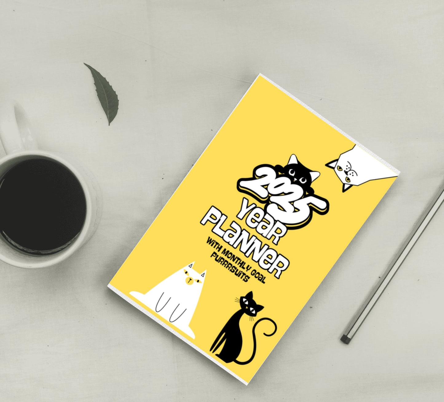 Cat Lovers 2025 Year Planner in Yellow